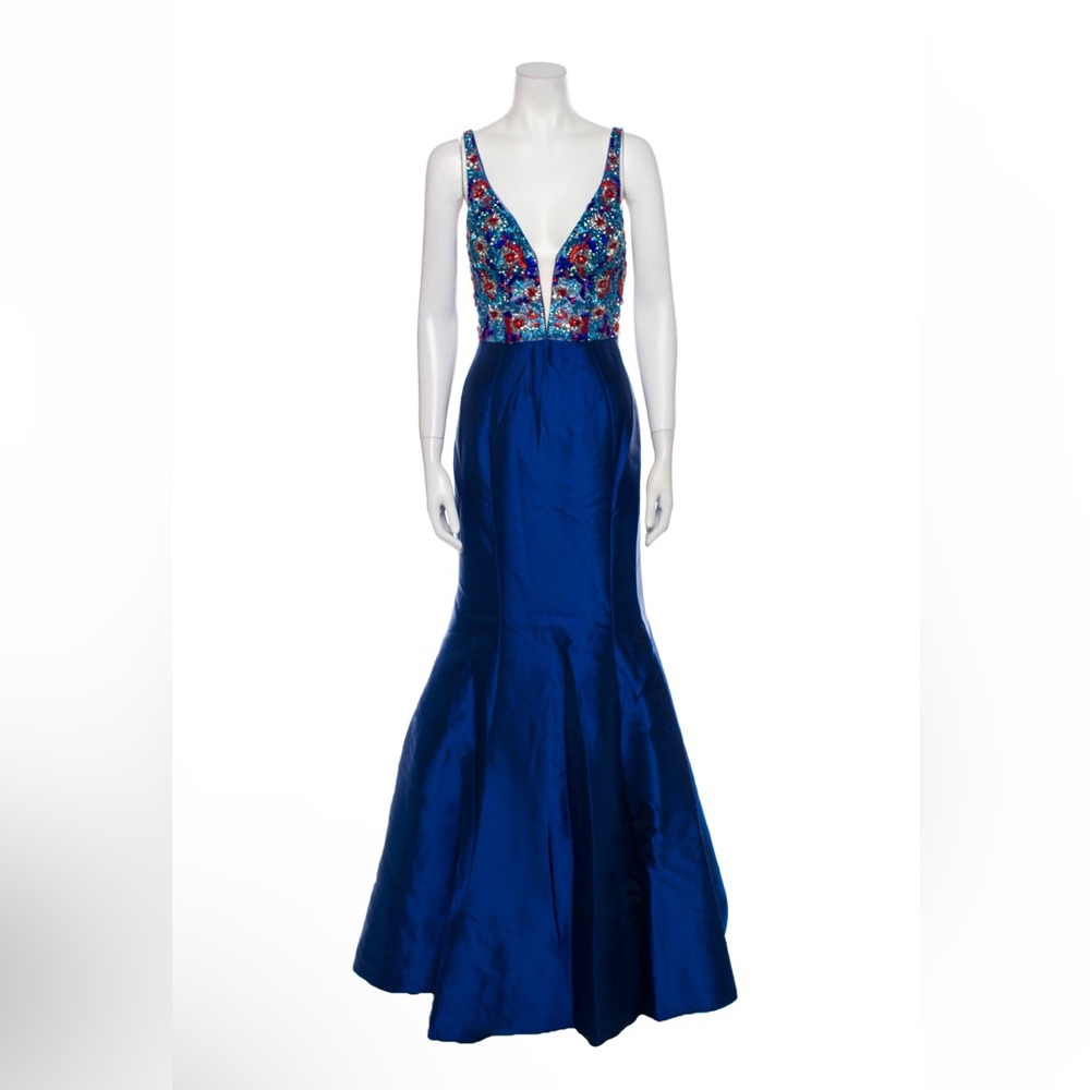 NWT Jovani Gown Blue Trumpet Gown with Studded Accents and Shawl